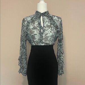 Zara Floral Lace Blouse - Black and Light Blue